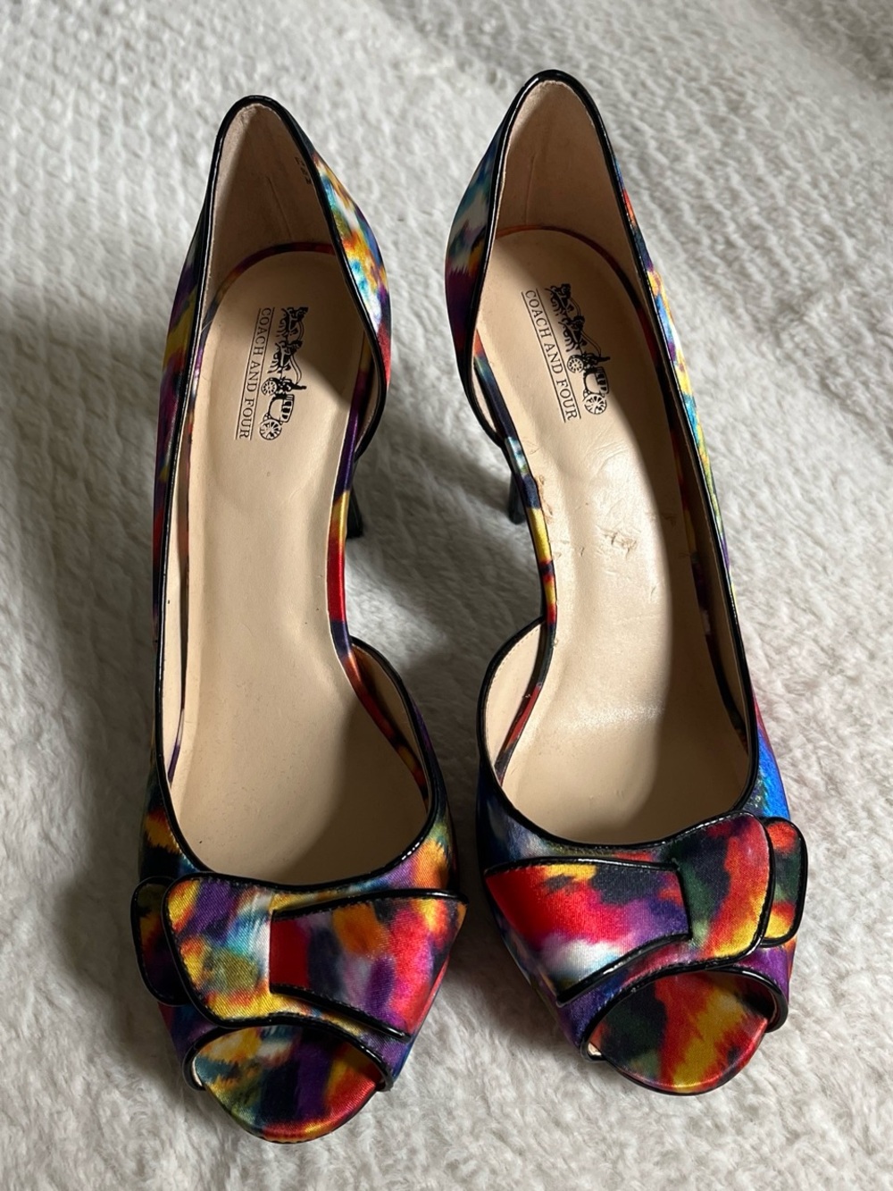 Coach Multicolor Satin Peep-Toe Pumps